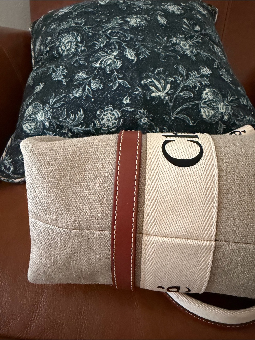 Chloé Beige Canvas Tote with Branded Cream Straps and Brown Trim - Picture 10 of 12